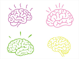 Colorful Brain Icons on White Background Representing Ideas Learning Knowledge and Mental Health with Different Color Variations