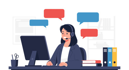 A customer service agent communicates with clients via online chat.