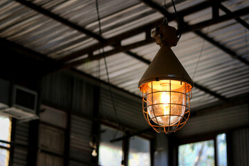 Vintage light bulb hang on the ceiling