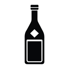 Black silhouette of a bottle with a label and diamond shape white