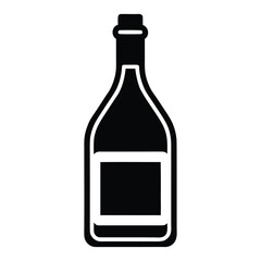 Black silhouette of a bottle with a label area on white background icon