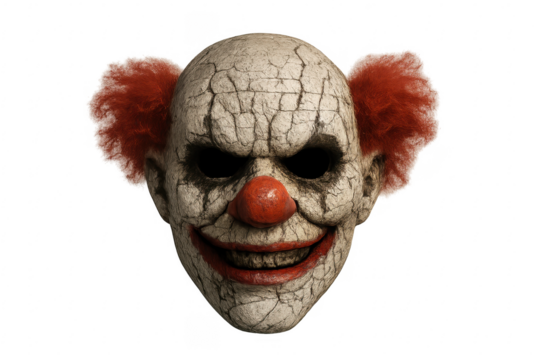 Scary clown face mask with cracked skin