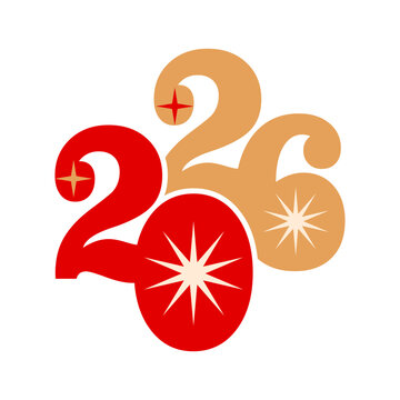 Unique 2026 New Year typography with red and gold orange colors