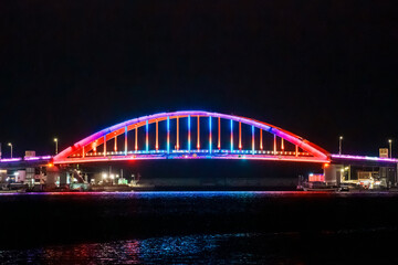 Light up Seolak Bridge over Cheongchoho Lake, Sokcho, South Korea