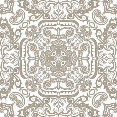 Elegant mandala ornament in beige and gray tones, seamless decorative pattern with ethnic and arabesque elements. Perfect for backgrounds, wallpapers, textile prints, and classic designs