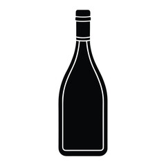 Black silhouette of a wine bottle with white outline on white background vector