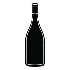 Black silhouette of a wine bottle with white outline vector