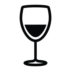 Black silhouette of a wine glass with dark liquid white