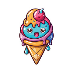 Cute Cartoon Ice Cream Cone Vector Illustration	