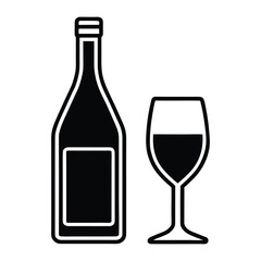 Black silhouette of wine bottle and glass with dark liquid wine glass drink 1