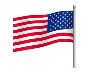 Fototapeta premium American Flag Waving on a White Background