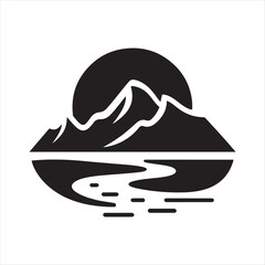 river and mountains vector silhouette outline logo design concept illustration
