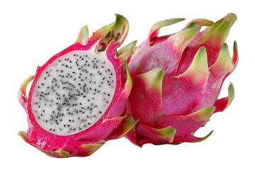 red dragon fruit isolated on transparent background, ripe and delicious exotic tropical fruit