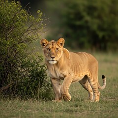 Fototapeta premium Lioness in African Savanna.