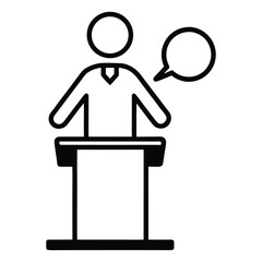 Person speaking at a podium with a speech bubble icon vector