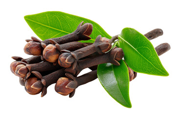 clove buds cluster with leaves, isolated on transparent background, spices and herbs
