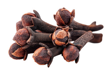 clove buds cluster with leaves, isolated on transparent background, spices and herbs