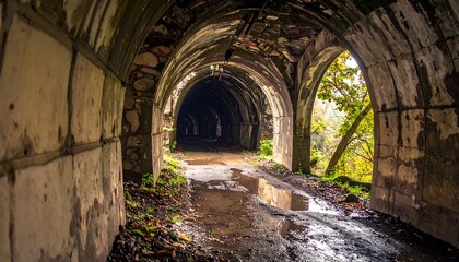 Obraz premium Ruined tunnel pathway