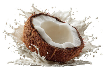 coconut with splash of milk, isolated on transparent background