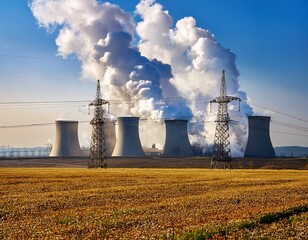 huge power plants emit smoke into the sky