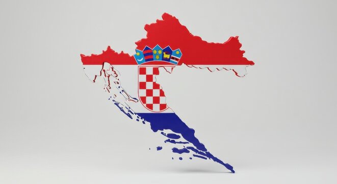 Map of croatia with the croatian flag colors and coat of arms in the center.