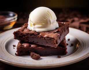 brownies chocolate brownies with a scoop of vanilla ice cream on top