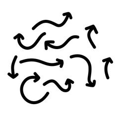 Fototapeta premium Hand-drawn doodle set of arrows in different directions, isolated on white.