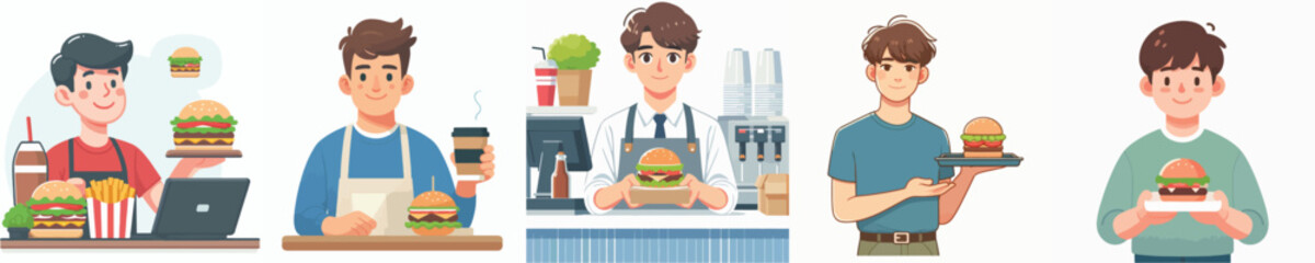 vector of young man selling burger