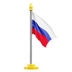 Stylized Render Of Russian Flag Waving On A Pole Against Transparent Background