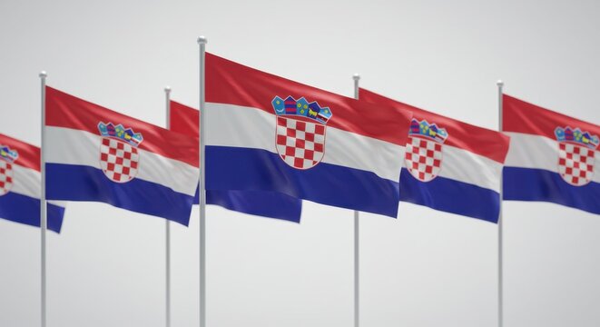 Many flags of croatia waving in the wind, national symbol, identity and patriotism. - Powered by Adobe