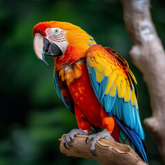Colorful Parrot on Tree Branch