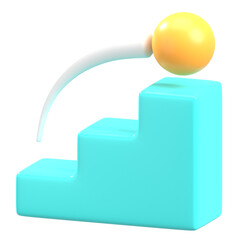 Stylized Rendering of a Yellow Sphere Bouncing Over a Teal Staircase Against a Transparent Background