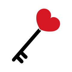 Silhouette key with heart shape symbol unlock love romantic concept vector design with white background  