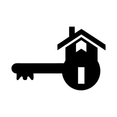Silhouette key with house symbol real estate minimal property logo vector design with white background  