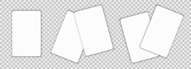 Mockup realistic white card set, discount gift card paper placeholder template mockup with shadows effect, mockup visit card or playing cards top view