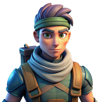 Fototapeta Stylized 3d survivor character portrait tactical gear headshot game asset ready for use transparent background