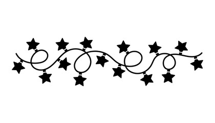 Garland with stars. Black silhouette. Horizontal front and side views. Vector simple flat graphic illustration. Isolated object on a white background.