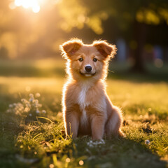Cute Puppy Sitting on Grass
