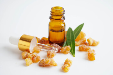 Frankincense or olibanum aromatic resin isolated on white background used in incense and perfumes.