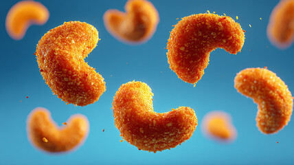 Crispy Golden Fried Shrimp on Blue Background – Seafood Snack Concept made with generative AI