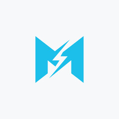 Blue M Letter with Lightning Bolt Logo
