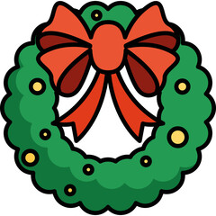 Flat Christmas Wreath Holiday Decoration Vector