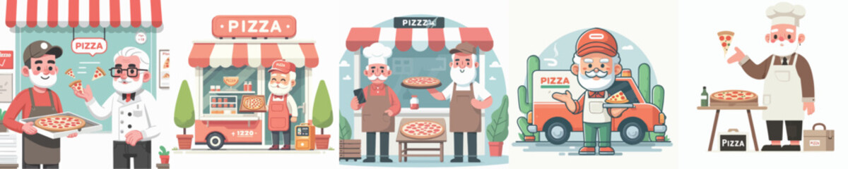 vector of grandpa selling pizza