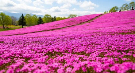 Pink Flower Field in Springtime.