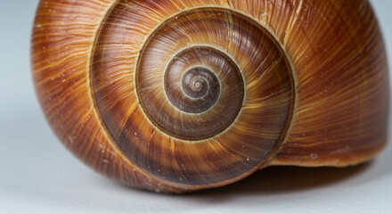 Macro photo of a snail shell with a beautiful spiral pattern