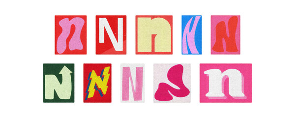 Typography letter N set in diverse styles, cutouts on transparent PNG
