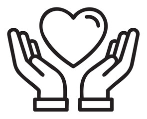 Obraz premium Hands holding heart symbol of love and care line art - stock vector