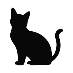 Silhouette of a black cat sitting and looking to the side