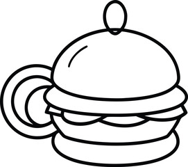 A Simple Line Drawing of a Hamburger with a Skewer and a Side of Fries