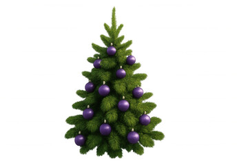 Obraz premium Christmas tree decorating with purple ornaments, holiday celebration and festive season on transparent background